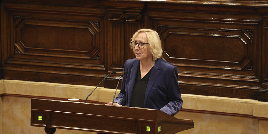 Assumpta Escarp presentant la moció sobre professions sanitàries davant el Ple del Parlament de Catalunya (font: Parlament.cat)